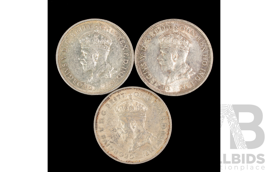 Three Australian 1927 Silver Florins, Canberra Commemorative .925