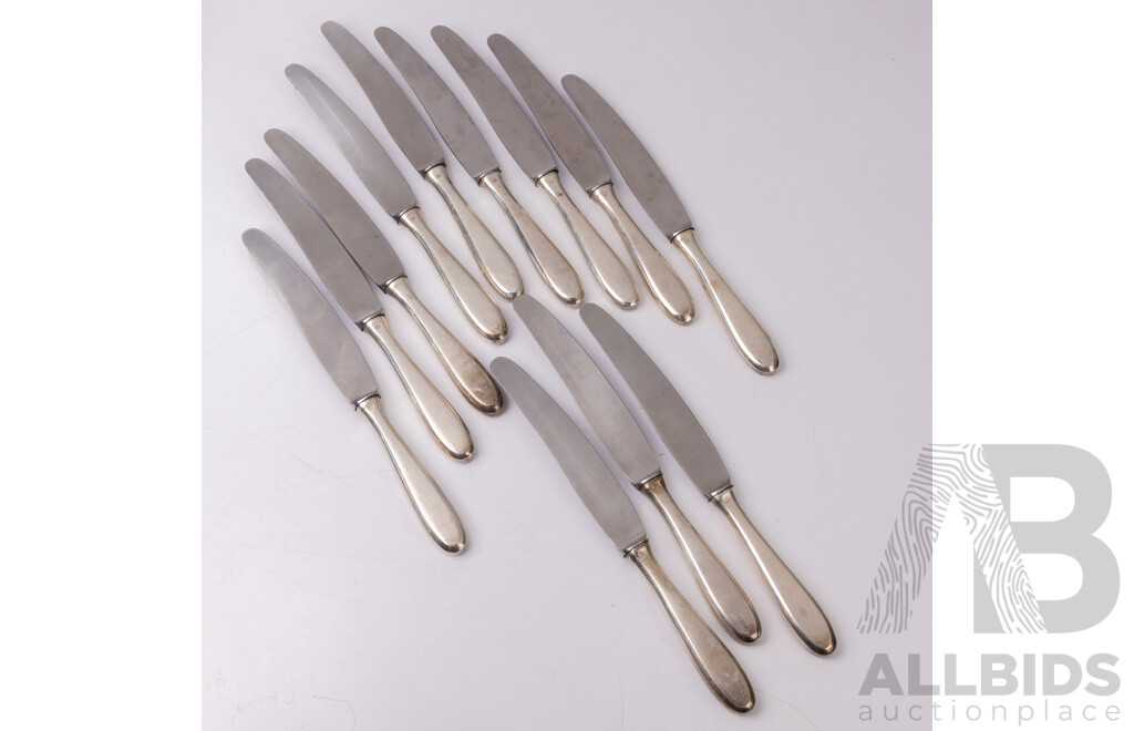 Set11 Vintage French Gerlach Knives with .750 Solid Silver Hollow Handles and Steel Blades
