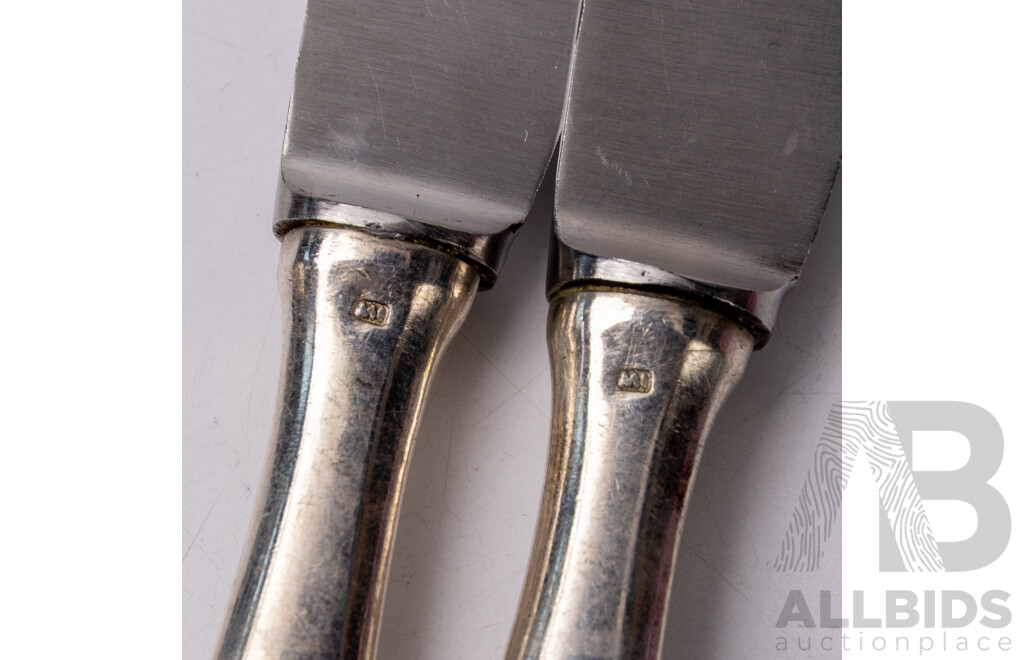 Set11 Vintage French Gerlach Knives with .750 Solid Silver Hollow Handles and Steel Blades