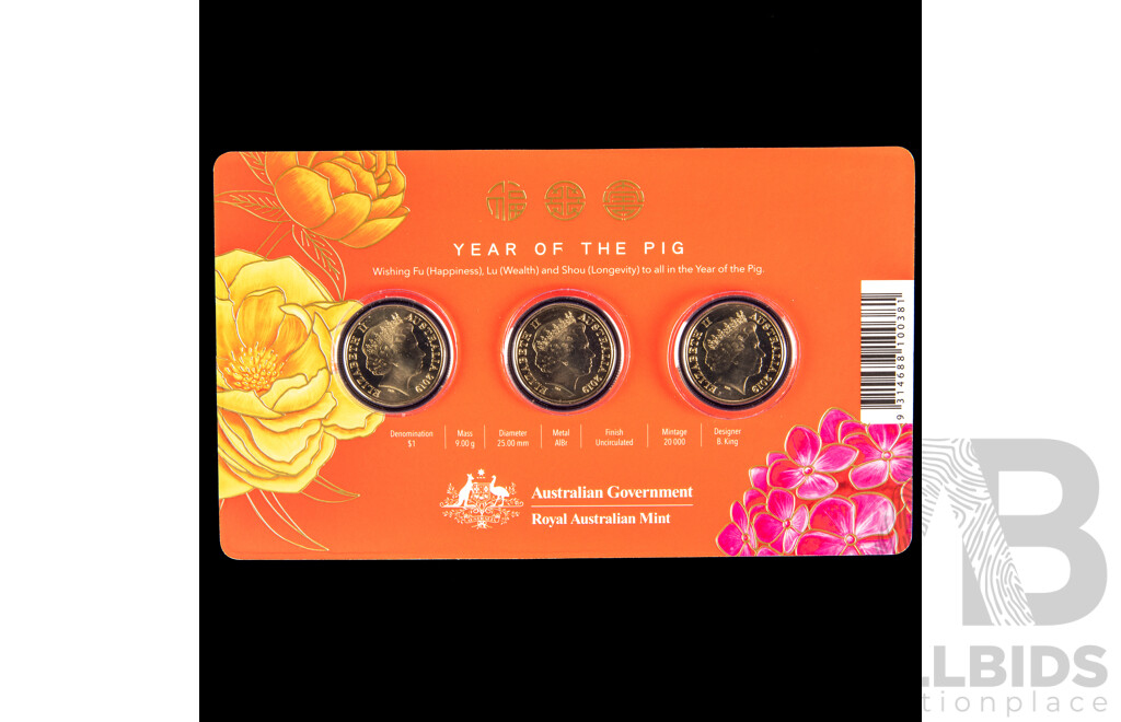Australian RAM 2019 Commemorative One Dollar Coin Set, Year of the Pig