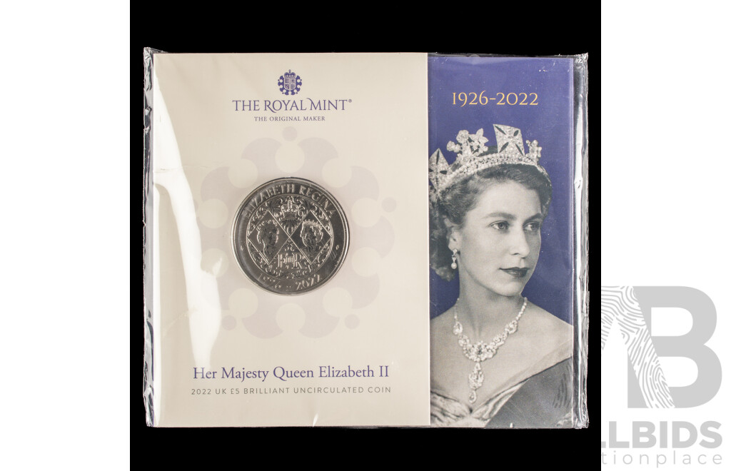 United Kingdom Royal Mint 2022 Brilliant UNC Five Pound Coin, Her Majesty Queen Elizabeth II