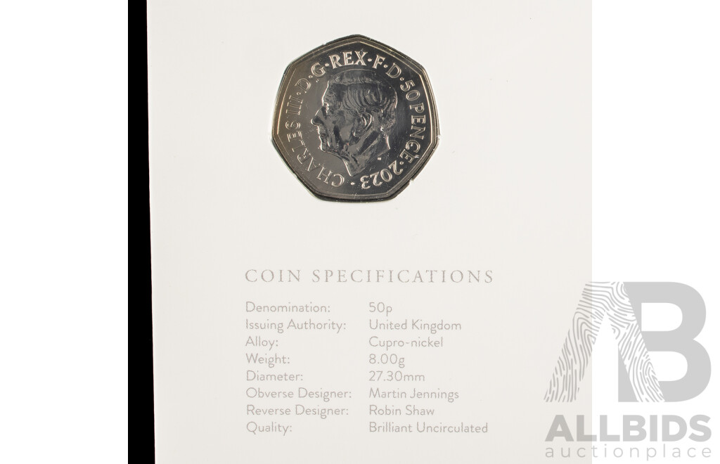 Two United Kingdom Royal Mint 2023 Brilliant UNC Fifty Pence Coins, 6 The Snowman and Narnia