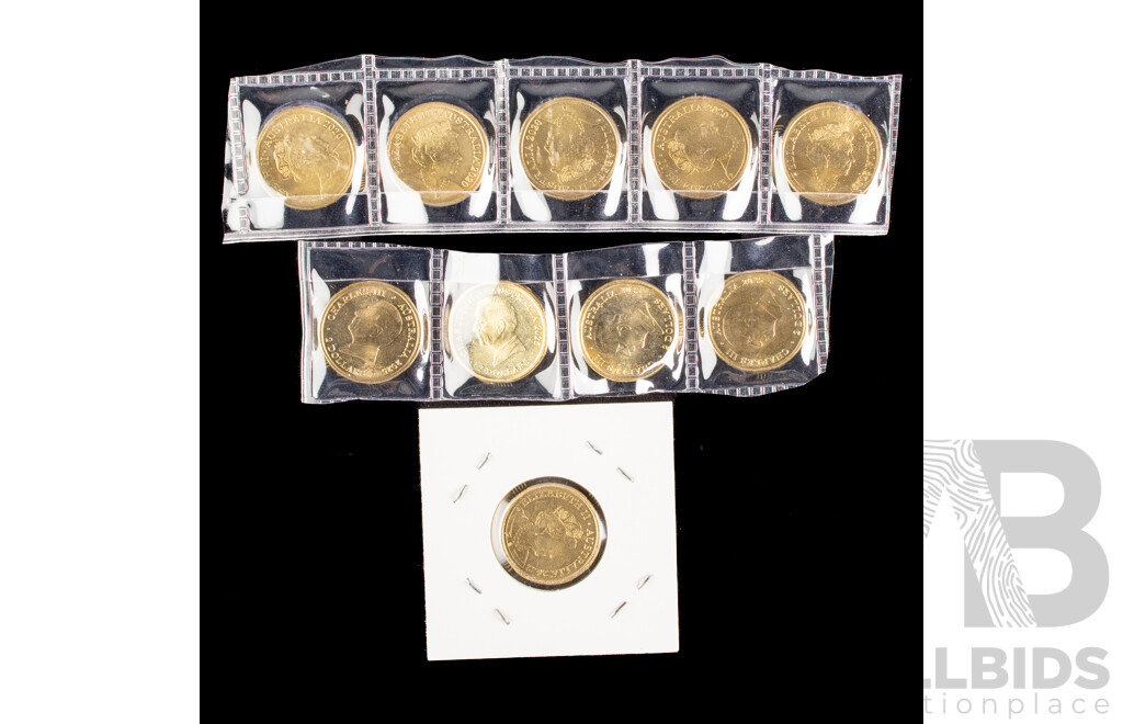 Ten Australian Commemorative Two Dollar Coins Including 2022 Honey Bee, Five 2020 Seventy Five Years End WW2, Four 2025 Australian Open