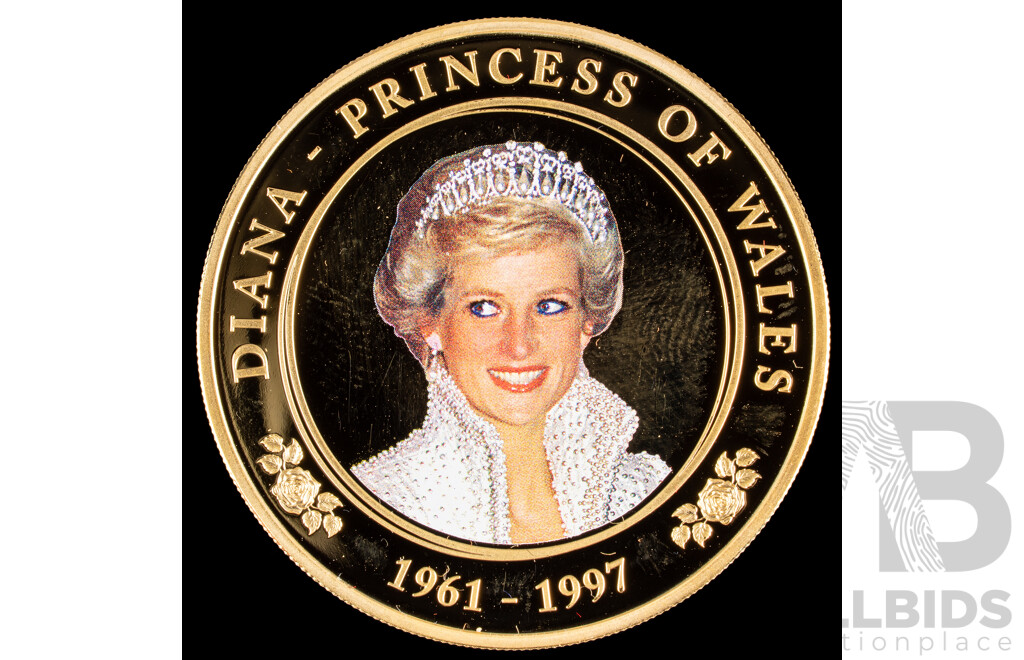 Cook Islands 2017 Commemorative Gold Plated Proof One Dollar Coin, Princess Diana's 20th Death Anniversary