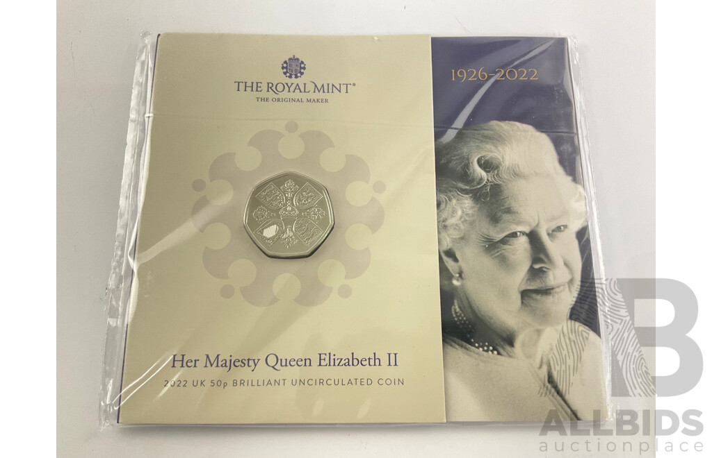 United Kingdom Royal Mint 2022 Brilliant Fifty Pence Coin, QE2 1926-2022