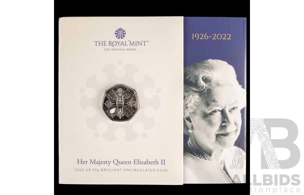 United Kingdom Royal Mint 2022 Brilliant Fifty Pence Coin, QE2 1926-2022