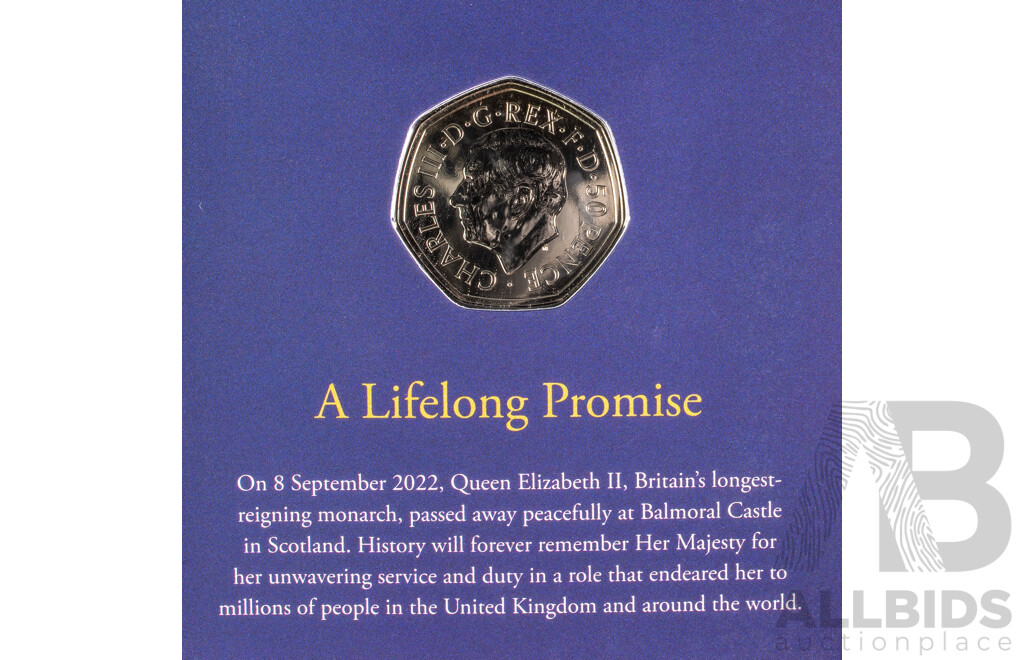 United Kingdom Royal Mint 2022 Brilliant Fifty Pence Coin, QE2 1926-2022