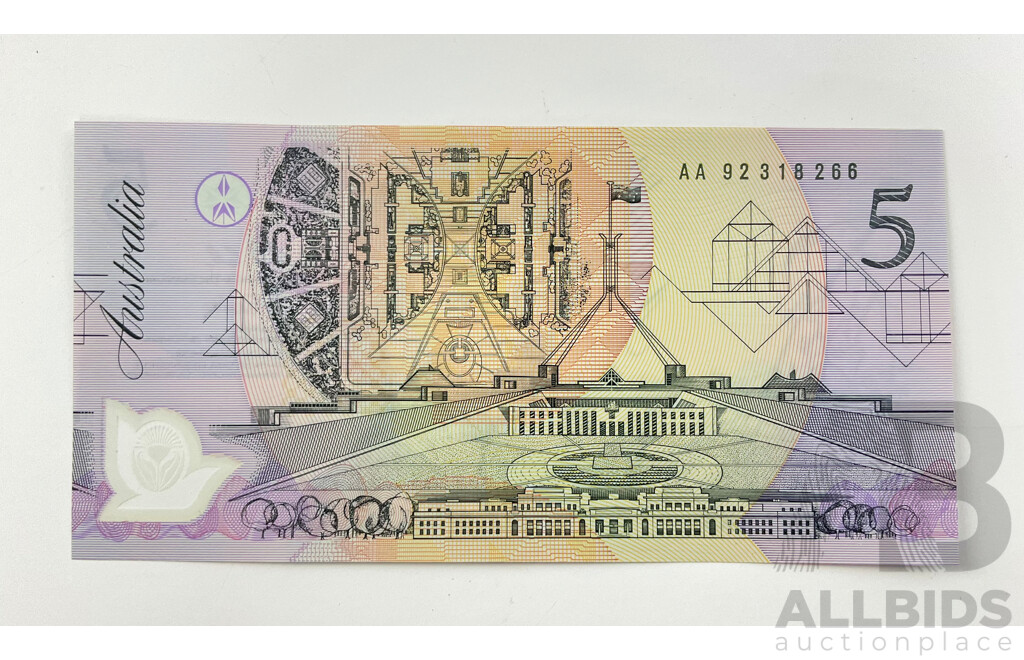 Australian 1992 Five Dollar Banknote Fraser/Cole AA 92318266