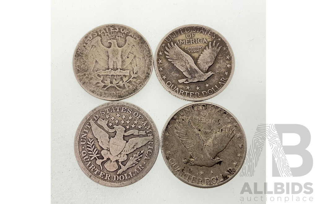 Four USA Silver Quarter Dollars Including 1893, 1926, 1923, 1935  .900