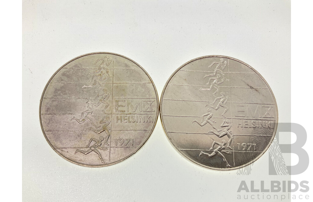 Two Finland 1971 Silver Ten Markka Coins, 10th European Athletic Championships .500