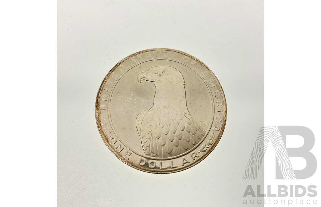 USA 1983 Silver One Dollar Coin, 1984 Olympic Games in Los Angeles - Disc Thrower  .900