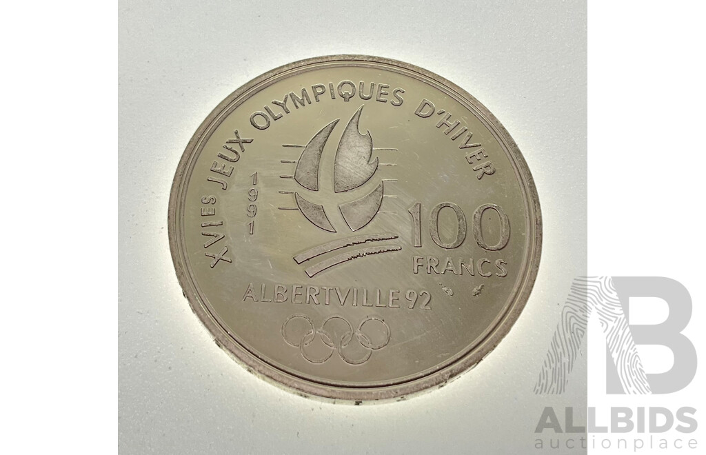 France 1991 Silver One Hundred Francs Coin, 1992 Olympics, Albertville .900