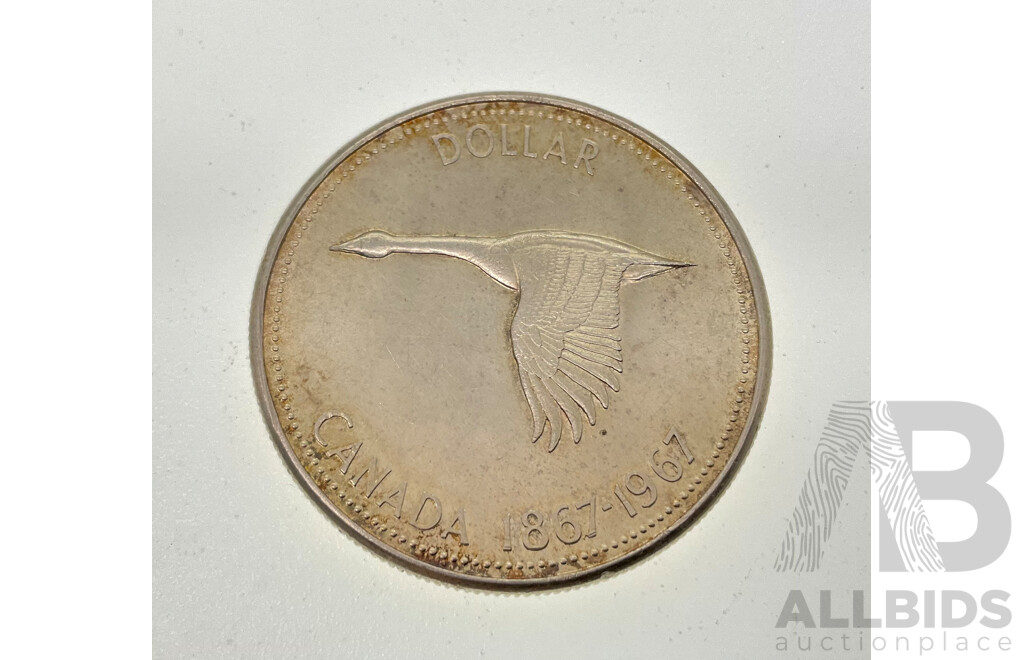 Canada 1967 QE2 Silver One Dollar Coin, 100th Anniversary of Canada .800
