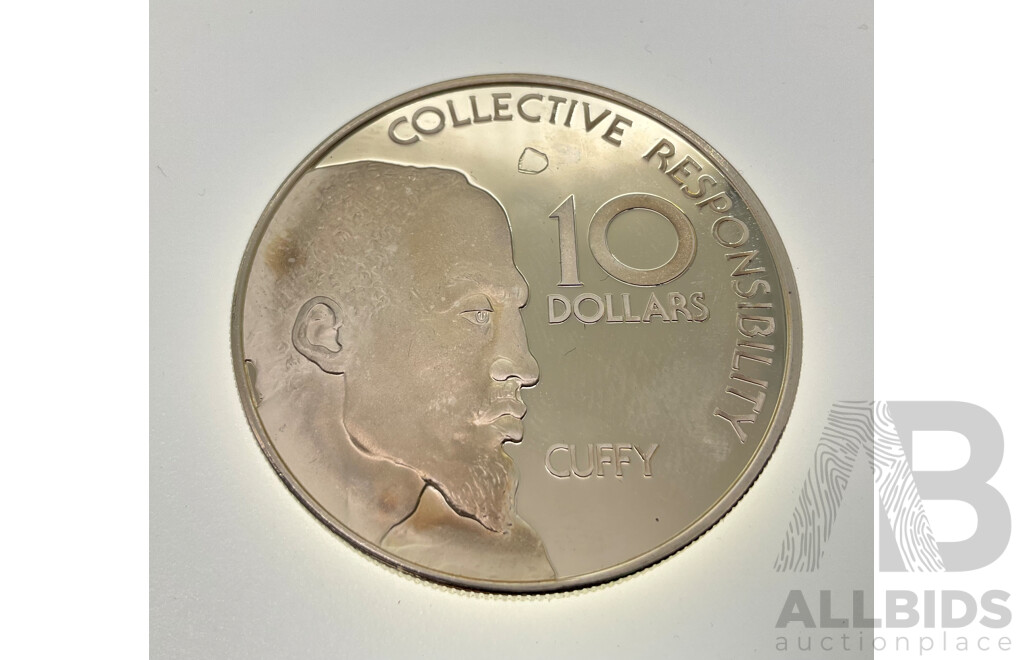 Guyana 1976 Silver Proof Ten Dollar Coin, Independence, Collective Responsibility .925