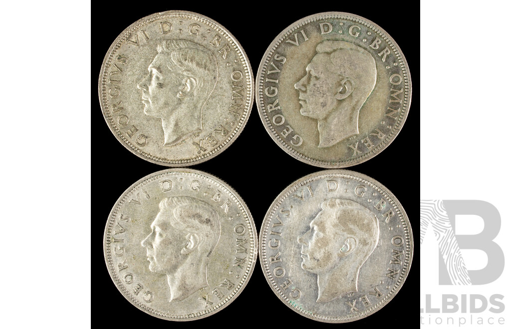 Four Great Britain KGVI Silver Half Crowns 1938, 1940(2) 1945  .500