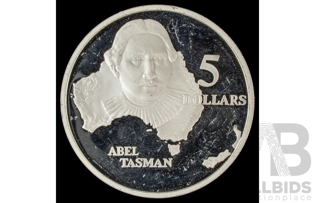 Australia 1993 Silver Five Dollar Coin, Abel Tasman .925