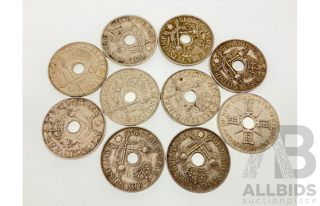 Ten Papua New Guinea 1945 Silver Shillings .925