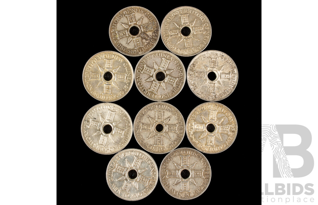 Ten Papua New Guinea 1945 Silver Shillings .925