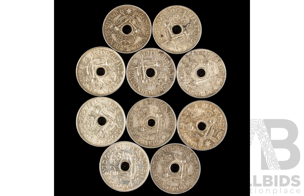 Ten Papua New Guinea 1945 Silver Shillings .925