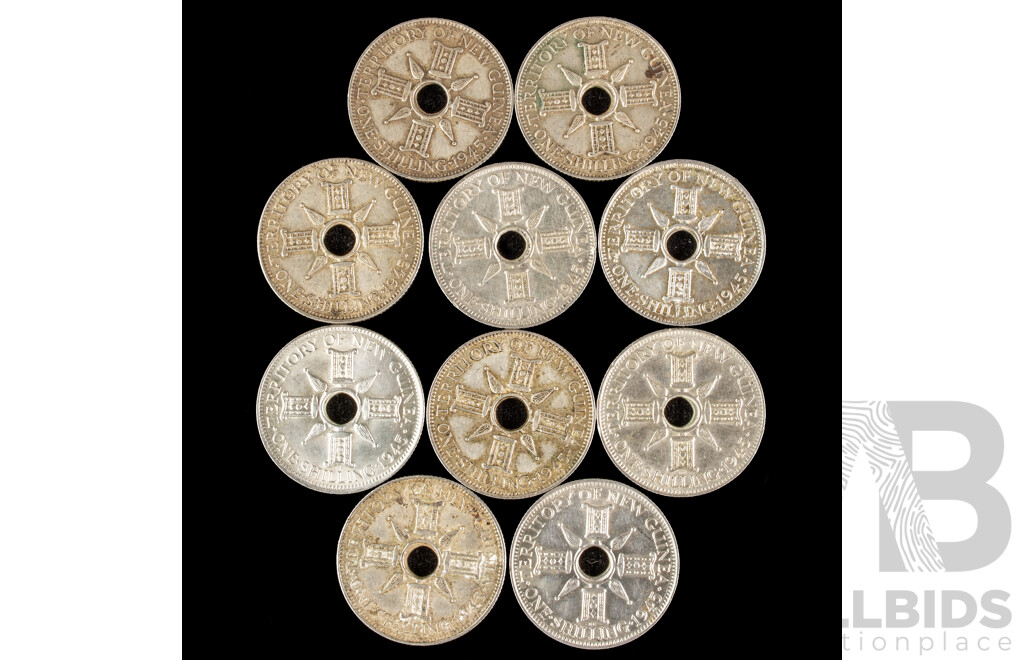 Ten Papua New Guinea 1945 Silver Shillings .925