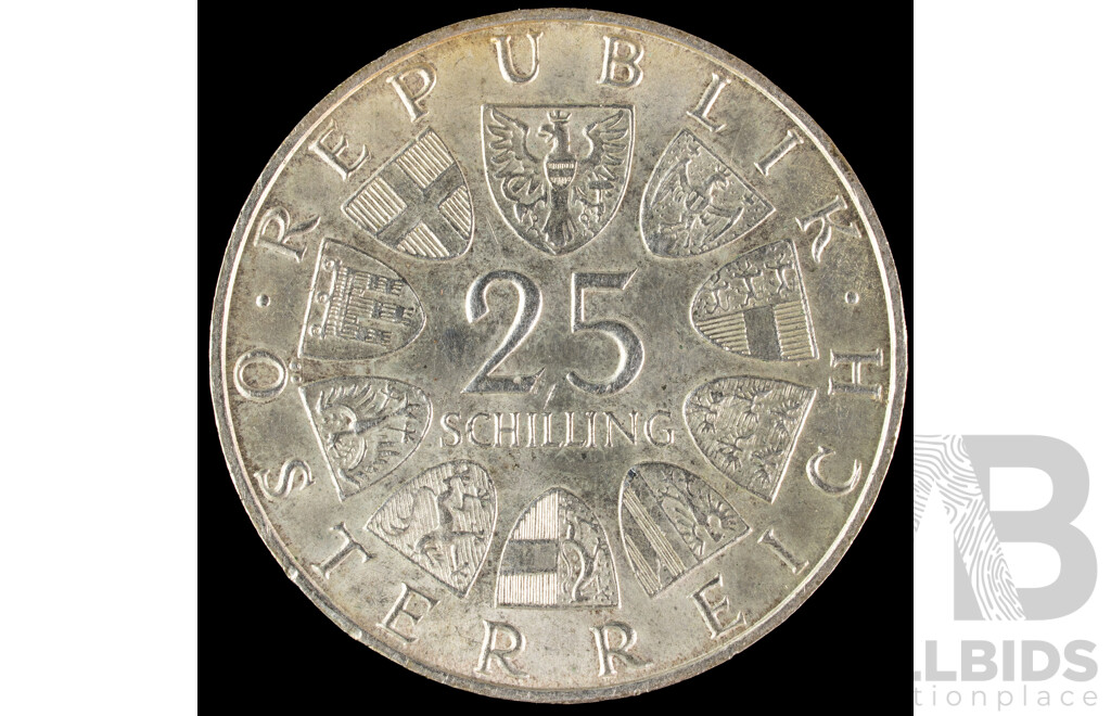 Austrian 1969 Silver Twenty Five Schilling, Peter Rosegger .800