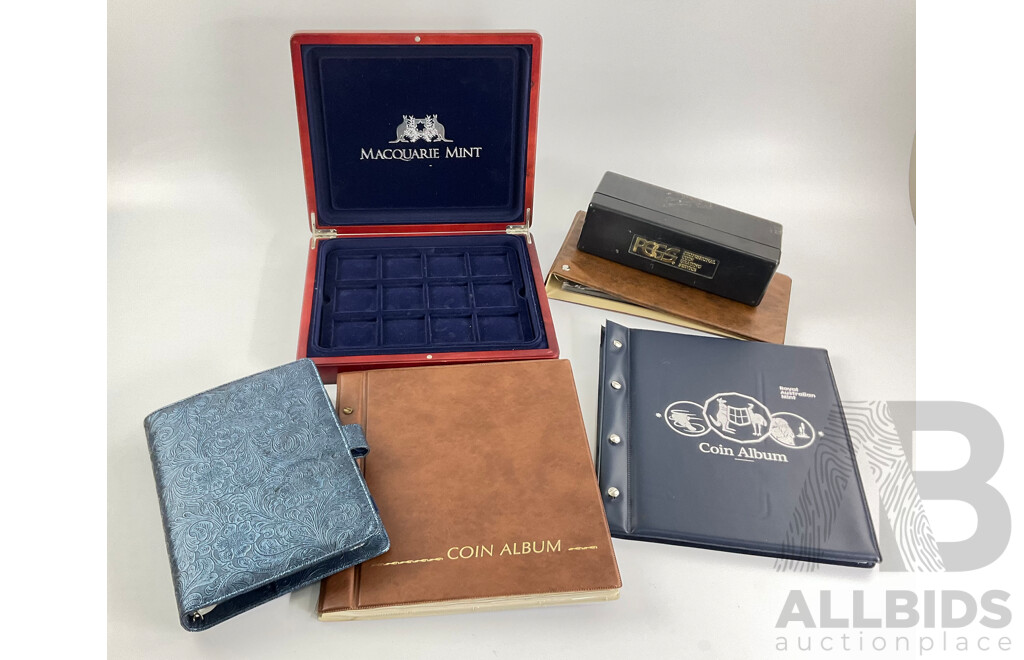Collection of Coin and Note Albums and Holders Including Royal Australian Mint, Macquarie Mint, PCGS, Cumberland, Seven Seas