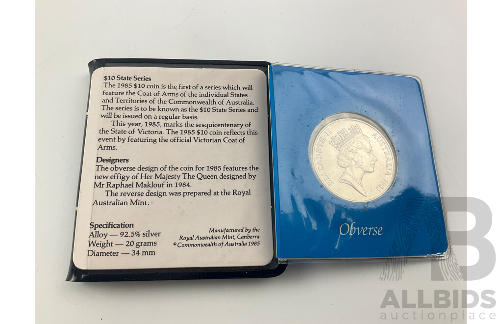 Australian 1985 Silver Ten Dollar Coin, State Series Victoria .925