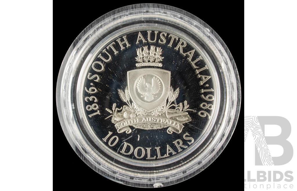 Australian 1986 Silver Proof Ten Dollar Coin, State Series South Australia .925