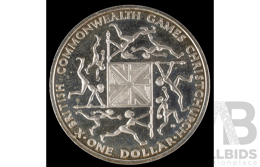New Zealand 1974 Silver One Dollar Coin, Christchurch Commonwealth Games .925