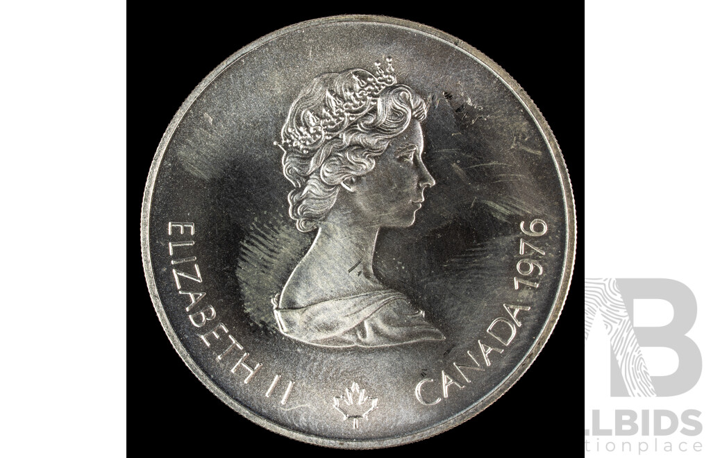 Canada 1975 Silver Five Dollar Coin, 1976 Olympics, Montreal, Olympic Flame .925