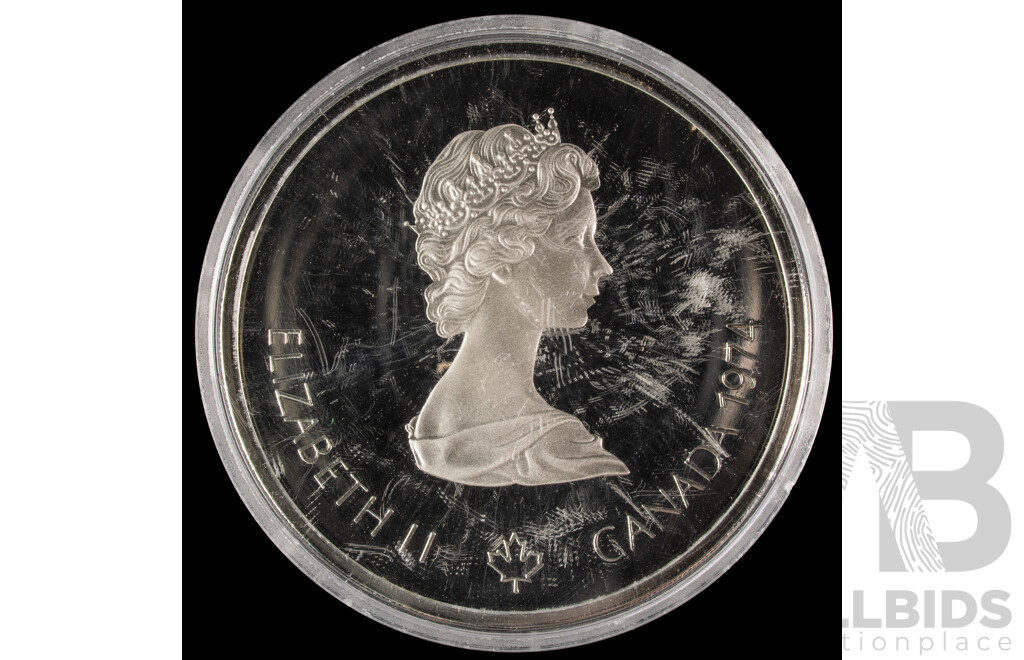 Canada 1975 Silver Ten Dollar Coin, 1976 Olympics, Montreal, Head of Zeus .925