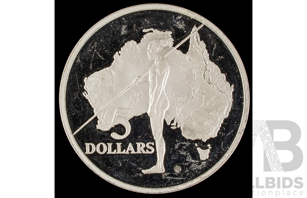 Australian 1993 Silver Five Dollar Coin, Aboriginal .925 Silver