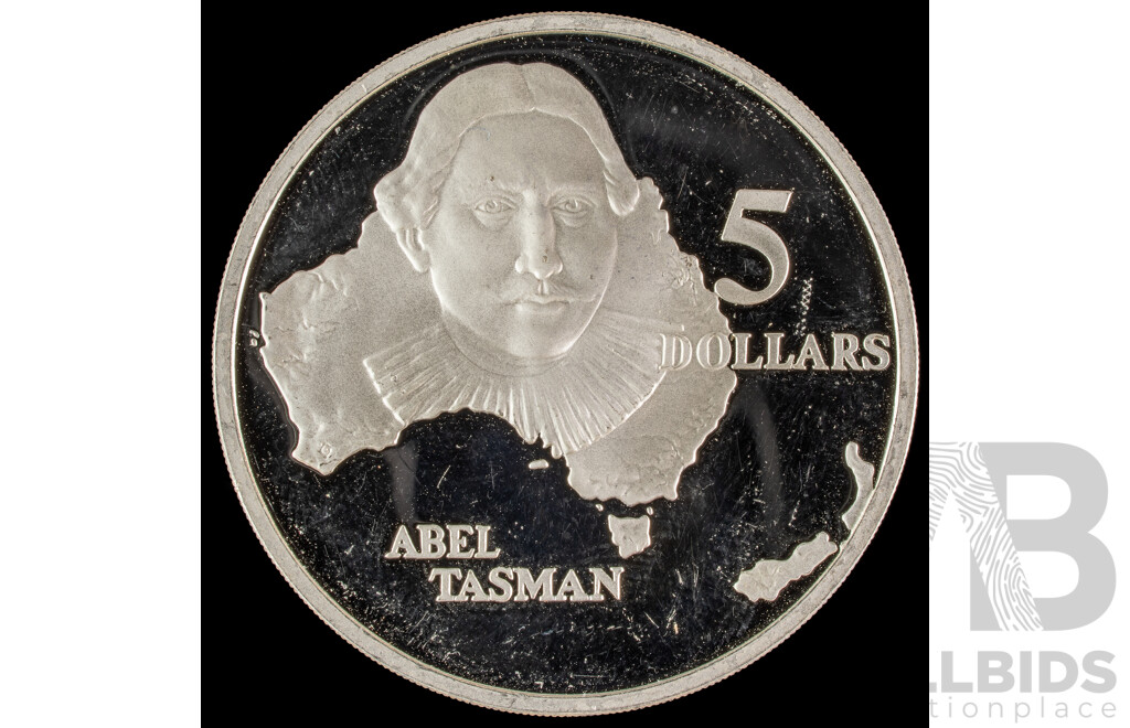 Australian 1993 Silver Five Dollar Coin, Abel Tasman .925 Silver