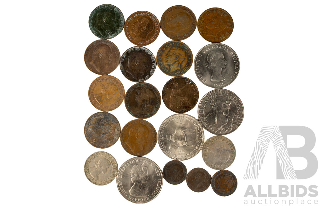 Collection of Great Britain Coins Including Pennies and Half Pennies Spanning 1826 to 1964, Commemorative Crowns, UNC Falkland Islands Fifty Pence