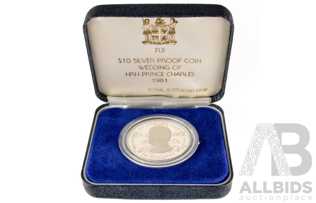 Fiji RAM 1981 Silver Ten Dollar Coin, Wedding of Prince Charles .925
