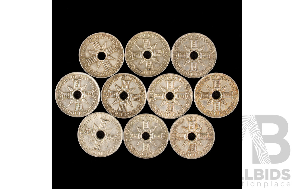 Ten Papua New Guinea 1945 Silver Shillings .925