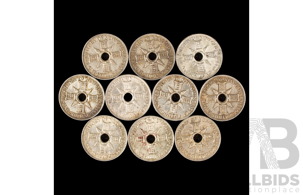 Ten Papua New Guinea 1945 Silver Shillings .925