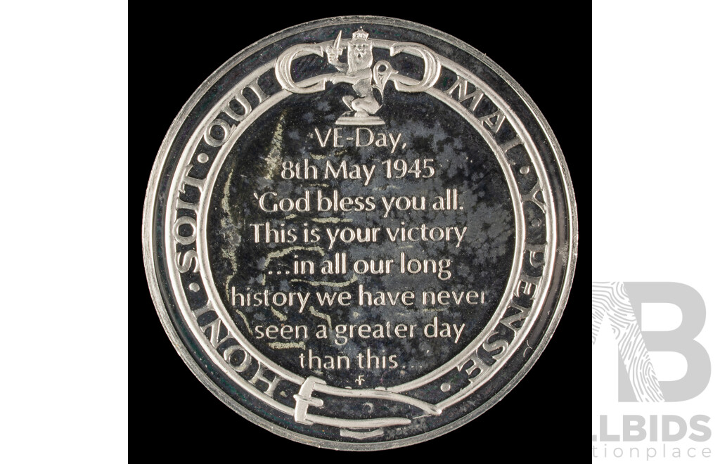 United Kingdom Franklin Mint Silver V-E Day Coin, Churchill .925