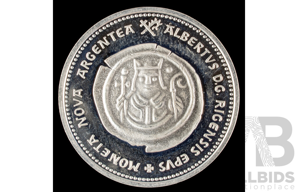 Latvia 2011 Silver One Lats Coin, 800 Year of Coinage Right of Riga .925