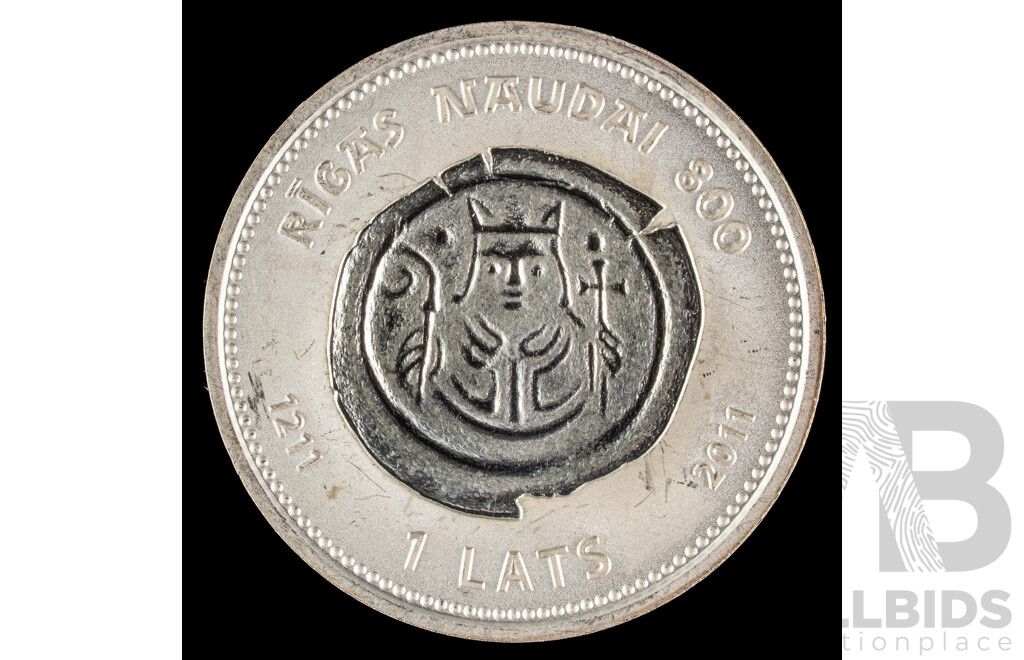 Latvia 2011 Silver One Lats Coin, 800 Year of Coinage Right of Riga .925