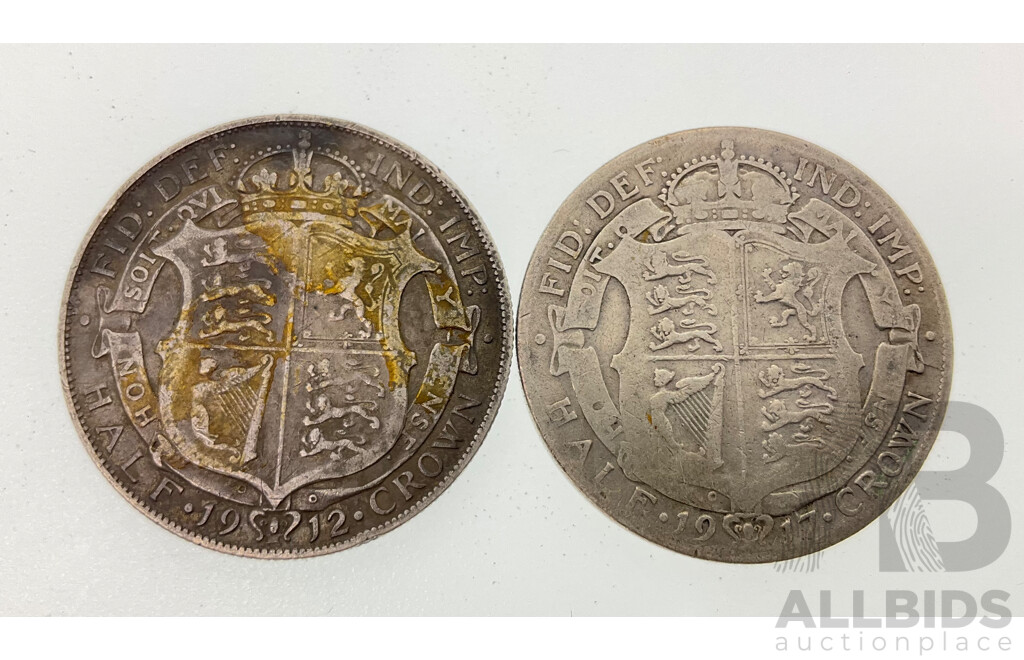 Two UK Silver KGV Half Crowns, 1912 and 1917 .925