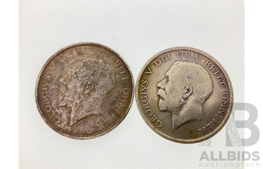 Two UK Silver KGV Half Crowns, 1912 and 1917 .925