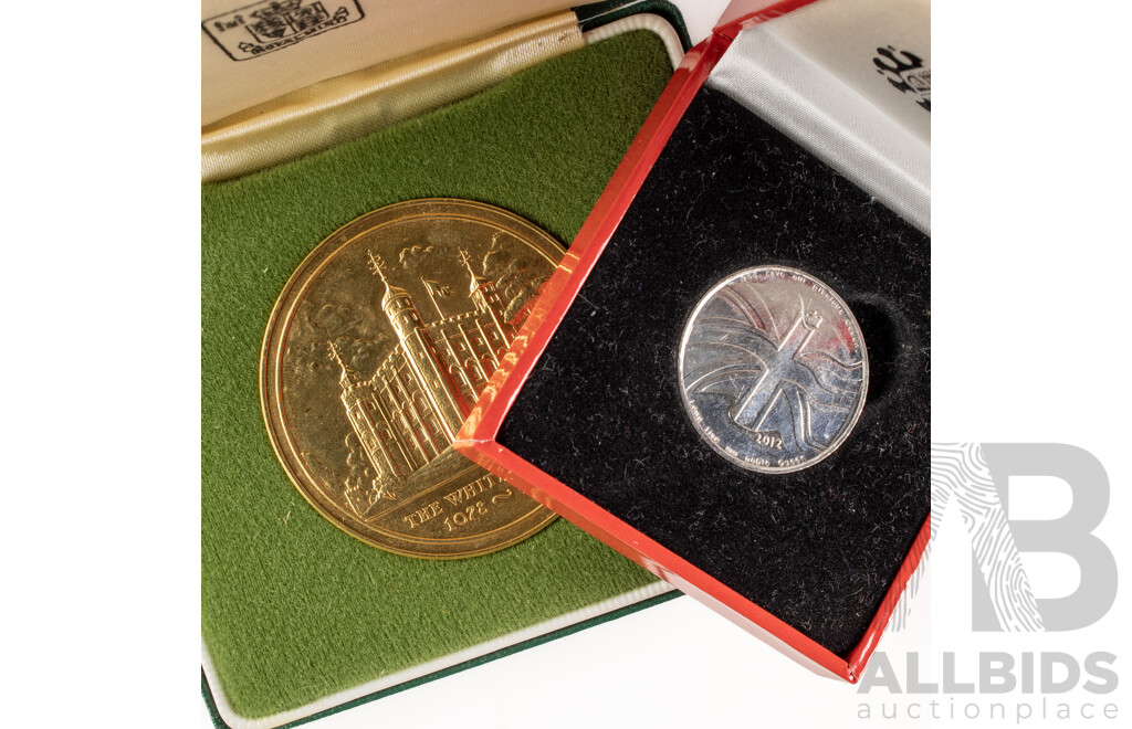 United Kingdom 1981 Twenty Five New Pence and Medallion, Prince of Wales and Lady Diana Spencer Wedding, Royal Mint QE2 Diamond Jubilee and HM Tower of London Medallion, Two 2011 Prince William and Catherine Middleton Wedding Medallions