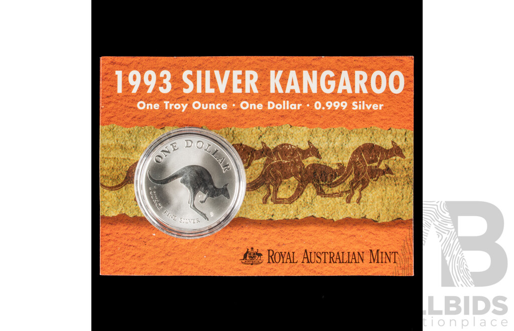 Australian RAM 1993 Silver One Dollar Coin ‘C’ Mint Mark, Silver Kangaroo .999