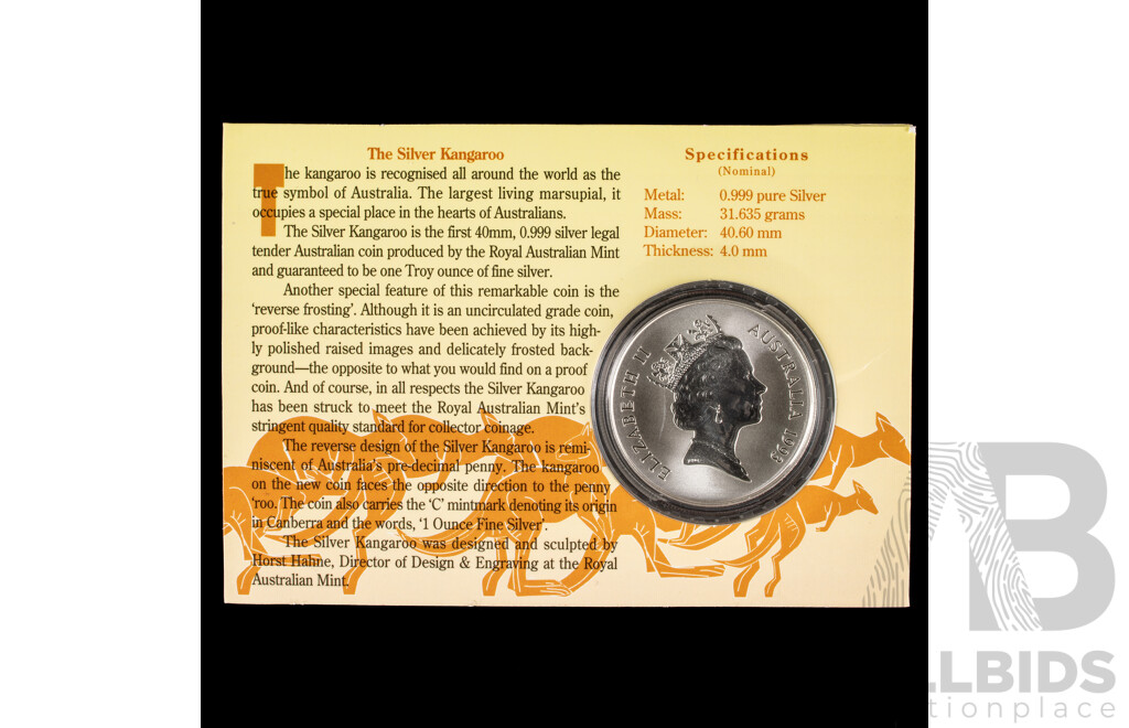 Australian RAM 1993 Silver One Dollar Coin ‘C’ Mint Mark, Silver Kangaroo .999