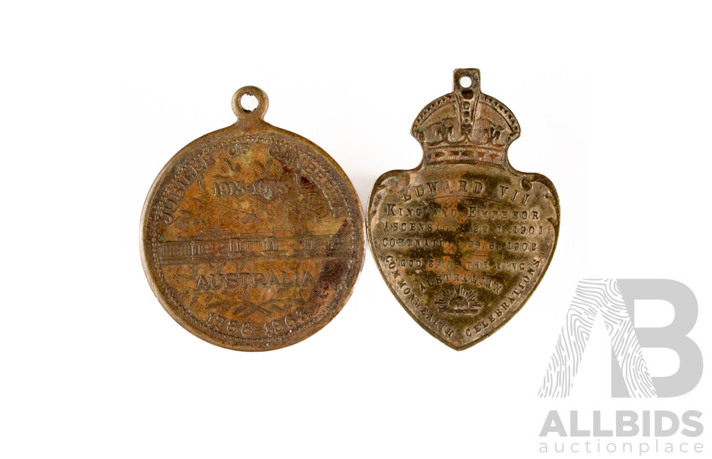 Australian 1902 KEVII Coronation Medal and 1963 Jubilee Canberra Medallion