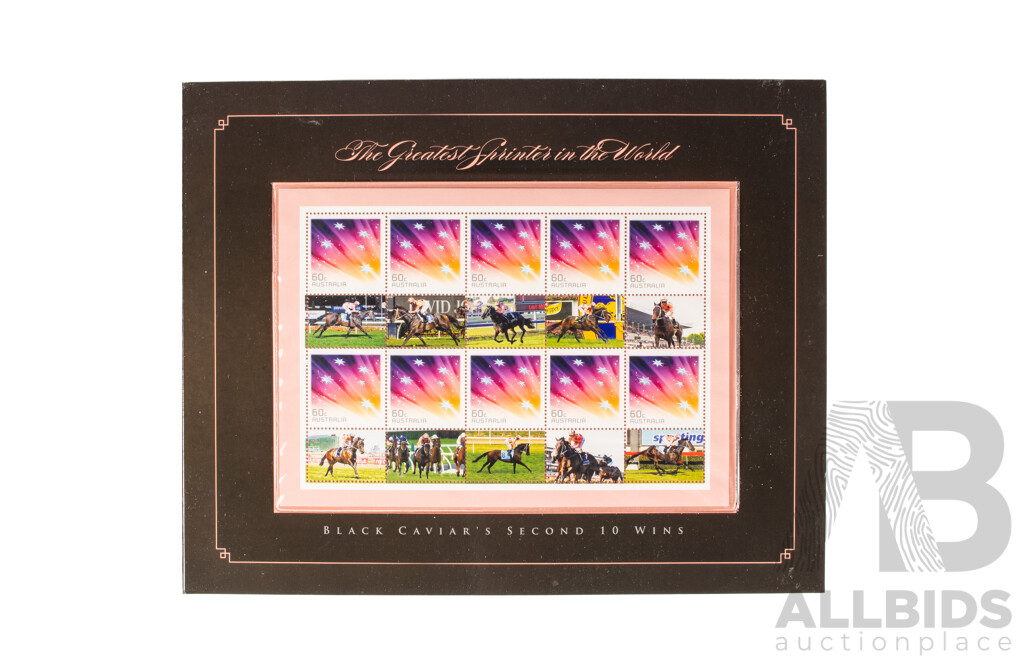 Australian Coins and Philateley Including 1999 RAM Six UNC Oin Set, 2010 Fifty Cent, 150th Running of Melbourne Cup, Four 2017 Baby Set Coins, Black Caviar Stamp Set, Vintage Sydney Harbour Bridge Post Card