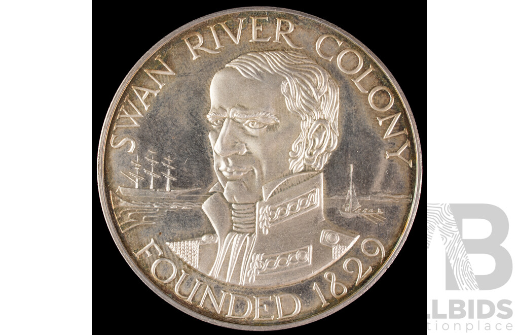 Australian Perth Mint 1979 Western Australia 150 Years, Swan River Colony Silver Medallion .925