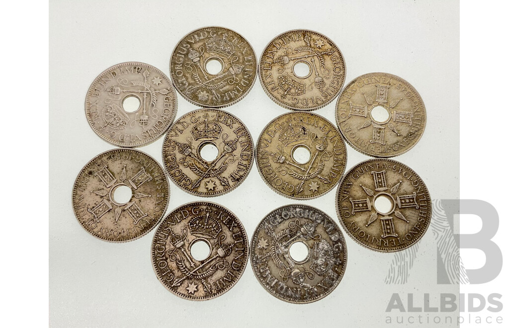 Ten Papua New Guinea 1945 Silver Shillings .925