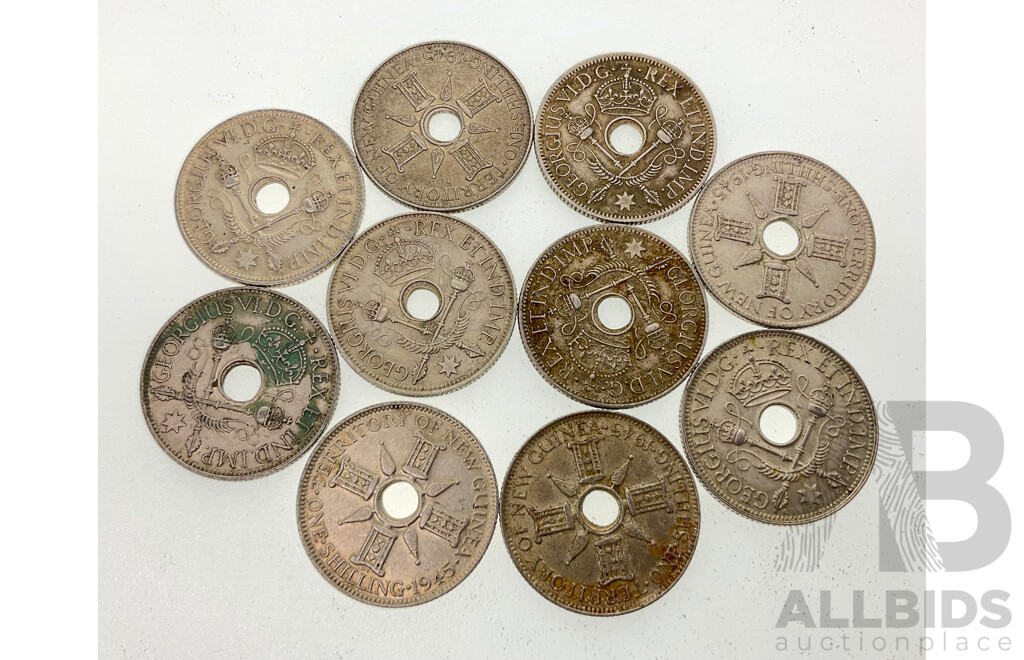 Ten Papua New Guinea 1945 Silver Shillings .925